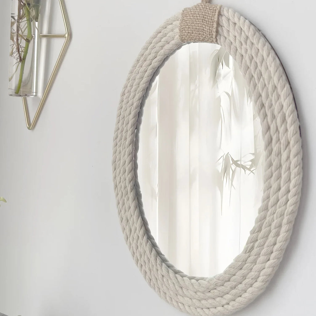 Oval mirror in cotton rope nautical style bohemian - view 4