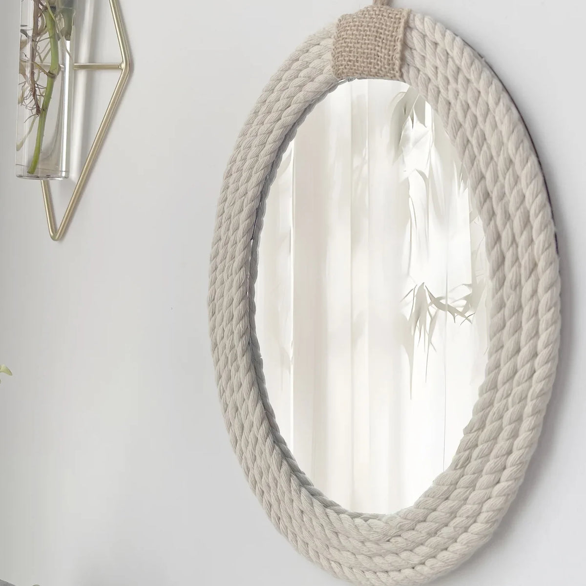 Oval mirror in cotton rope nautical style bohemian - view 4