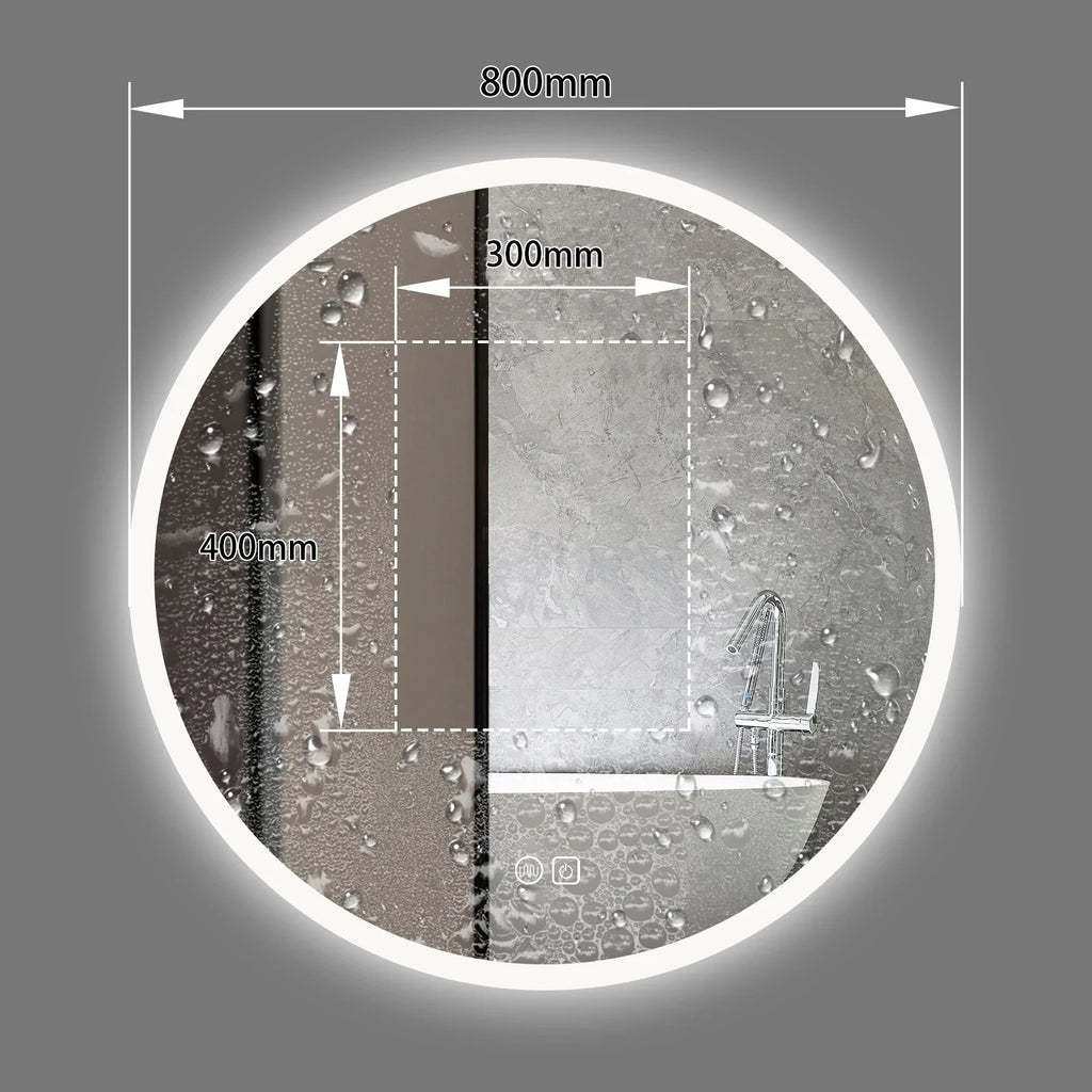 Round light mirror with touch switch and anti-fog function - White