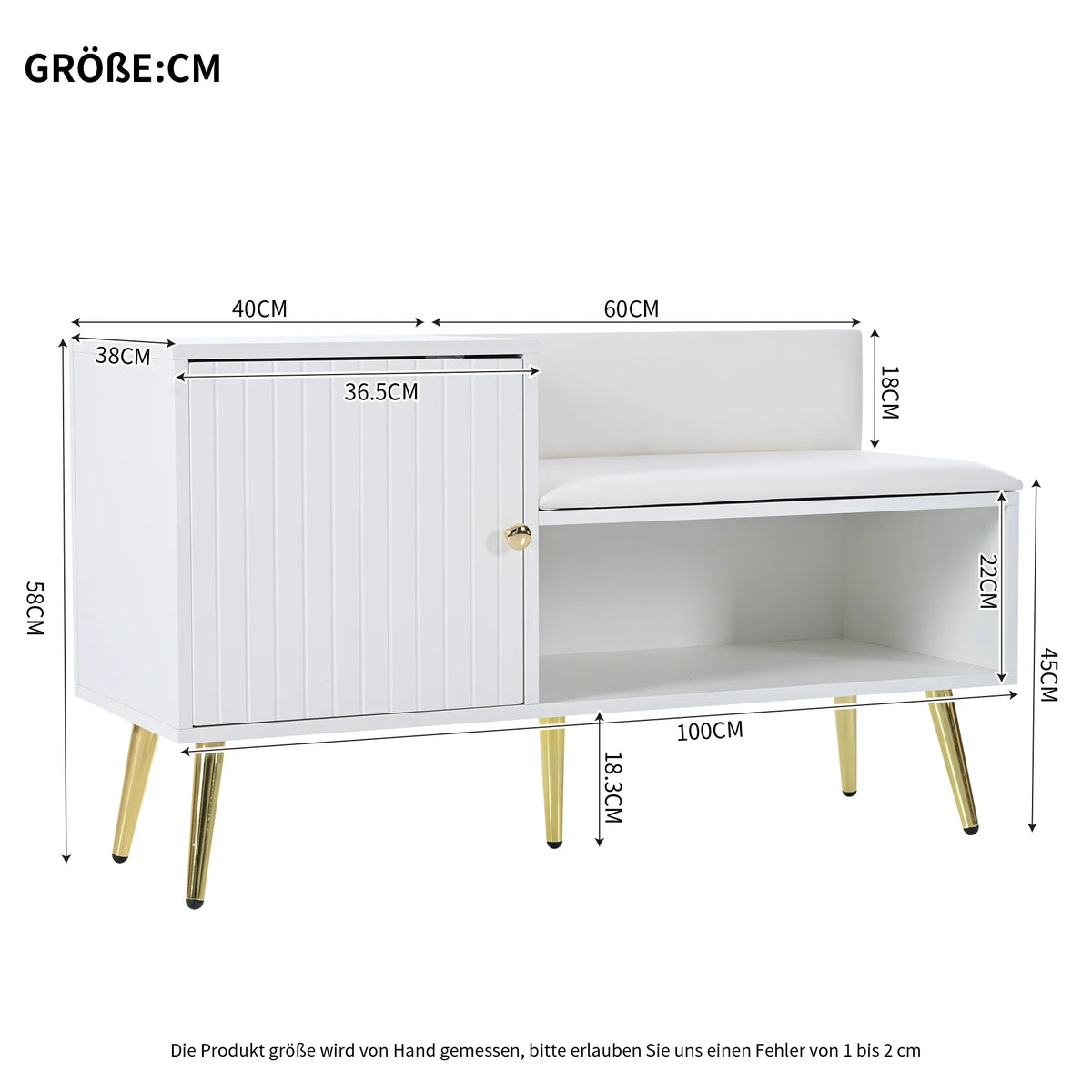 Modern luxury shoe chest in white with storage, upholstered bench and backrest shoe rack with metal handles and Meta - view 6