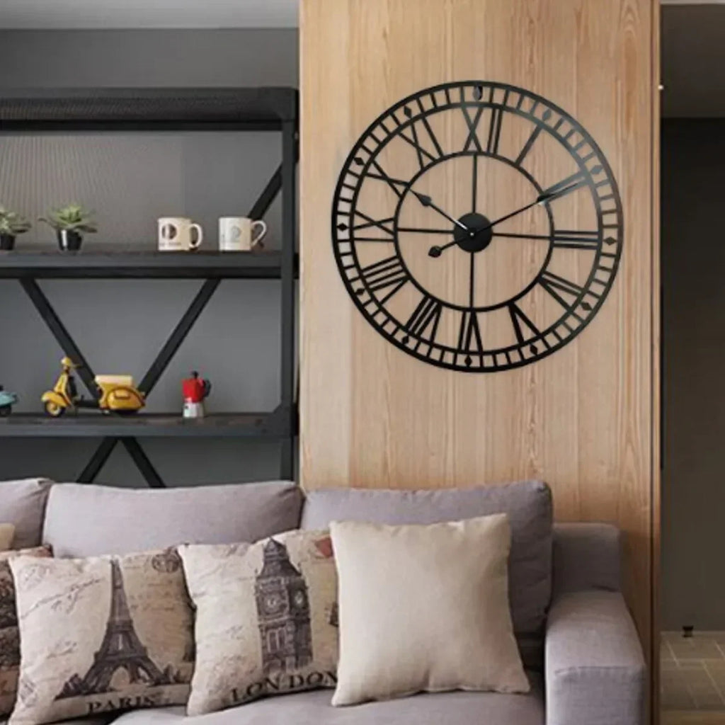 Modern wall clock in black iron Roman numerals interior decoration - view 2