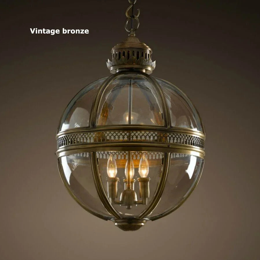 Retro spherical chandelier in iron and glossy glass - Vintage Bronze / Diameter 42cm / White Light