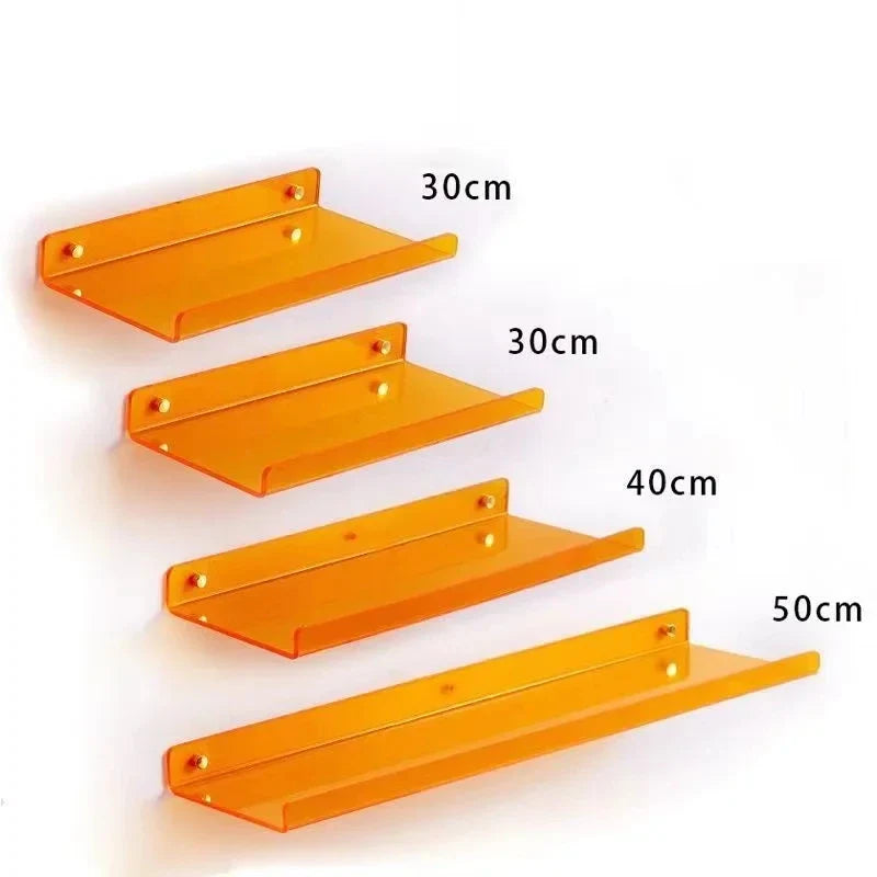 Acrylic Floating Wall Shelf Organizer for Living Room Decor - orange 4 pieces / Drilling Install