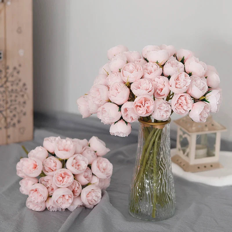 Bouquet of 27 artificial rose wines and peonies in decorative silk