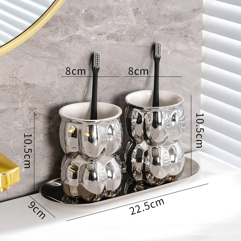Ceramic bath accessories for an elegant room - 3 Pieces - Silver