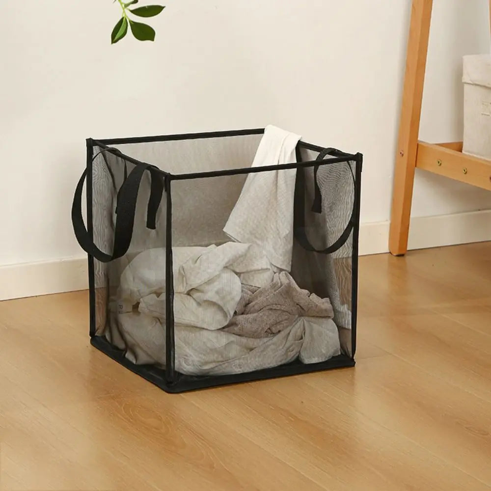 Large capacity foldable linen basket with handles - Black-Single Layer
