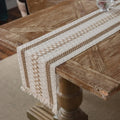 Refined-Weave Bohemian Beige Table Runner with Geometric Pom-Poms - 30X50cm