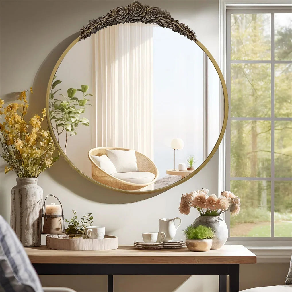 Vintage Baroque brass mirror with decorative metal frame - view 3