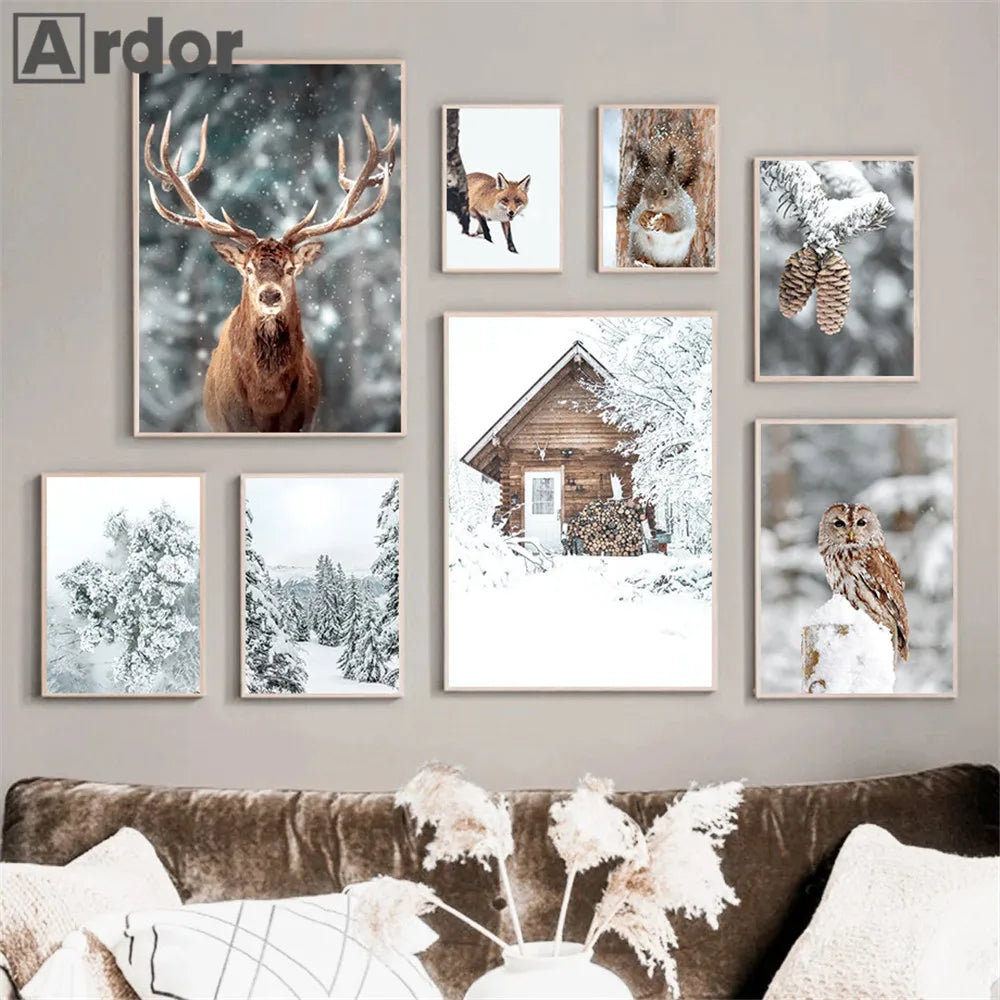 Wall decoration fox owl deer forest winter snow - view 3