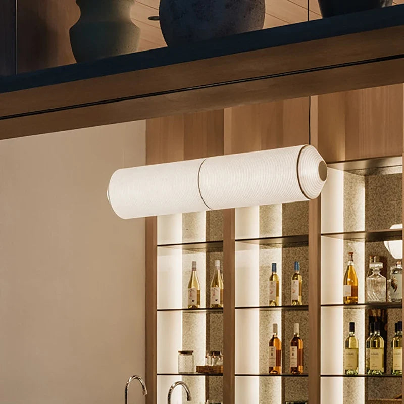 Fabric cylindrical pendant light for elegant interior decoration - view 3