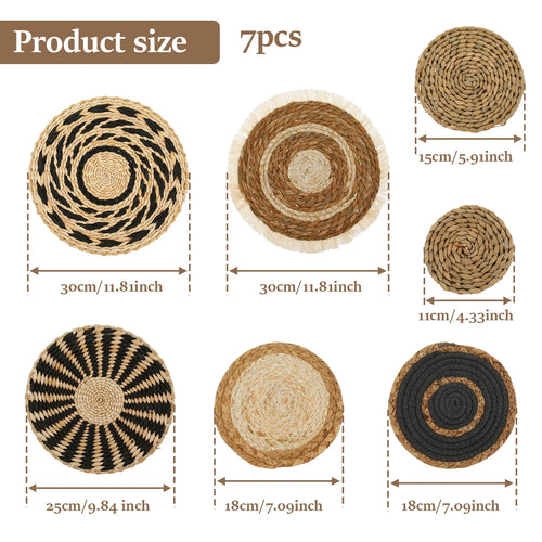 7-Pack Boho Seagrass Woven Wall Basket Decor - view 2