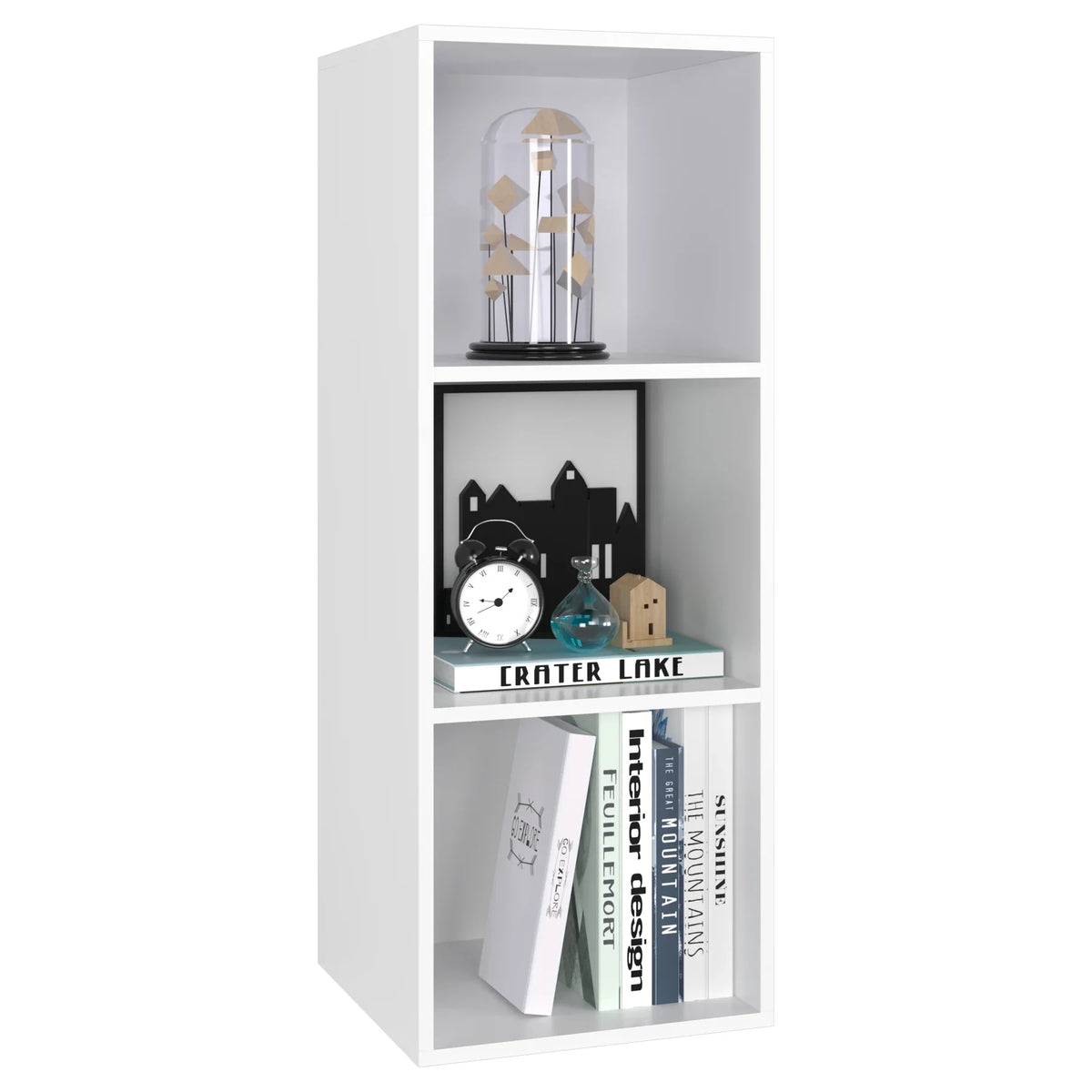 Getone Small Bookcase, White Bookshelf, 3 Cubes Storage Unit, Living Room Bookcase Wooden 30x30x80cm - White