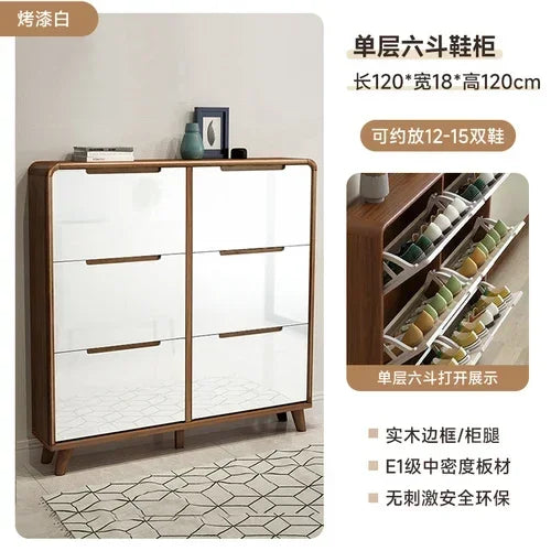 Minimalist vintage wooden shoe shelf and space gain - Style14