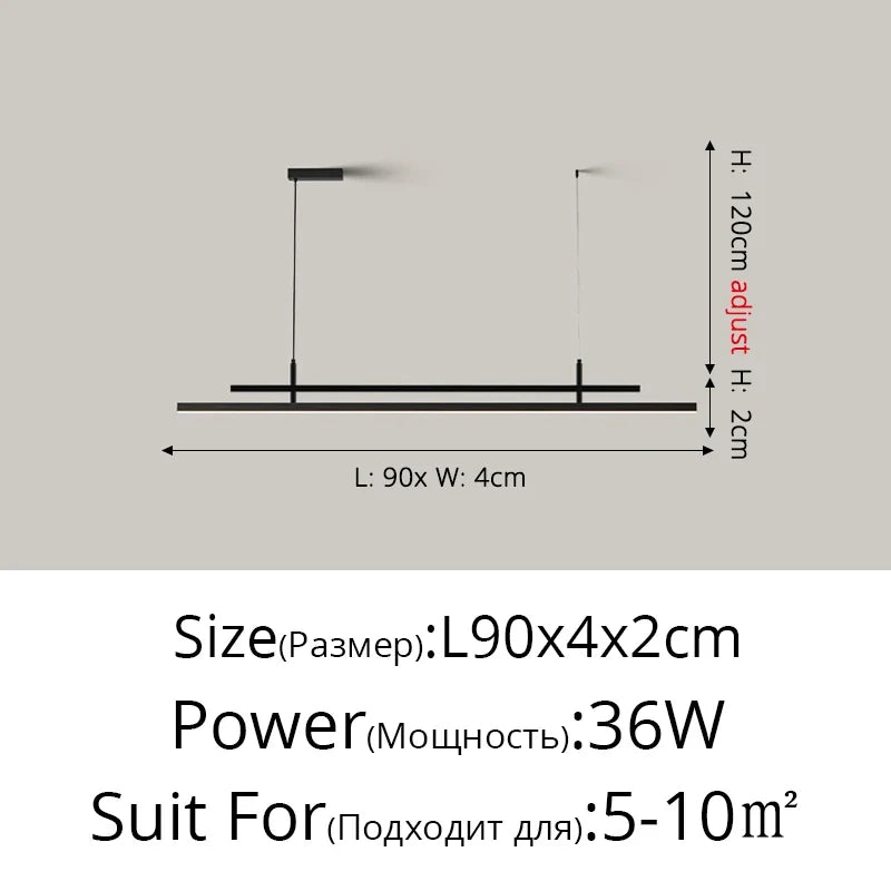 Nordic design LED chandelier for modern interior lighting - B Black L90x4x2cm / Neutral Light