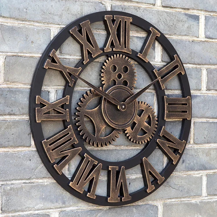 Vintage wooden wall clock 3d retro design hand made decorative luxury - view 3
