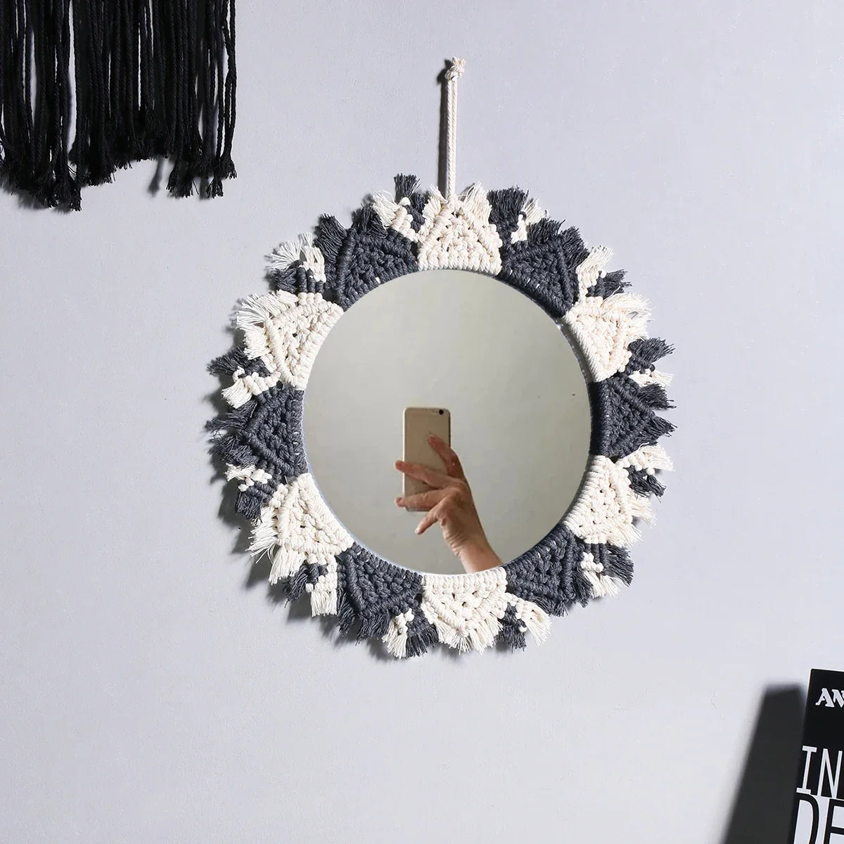 Wall mirror in macrame interior decoration bohemian style - Miroir mural M0843