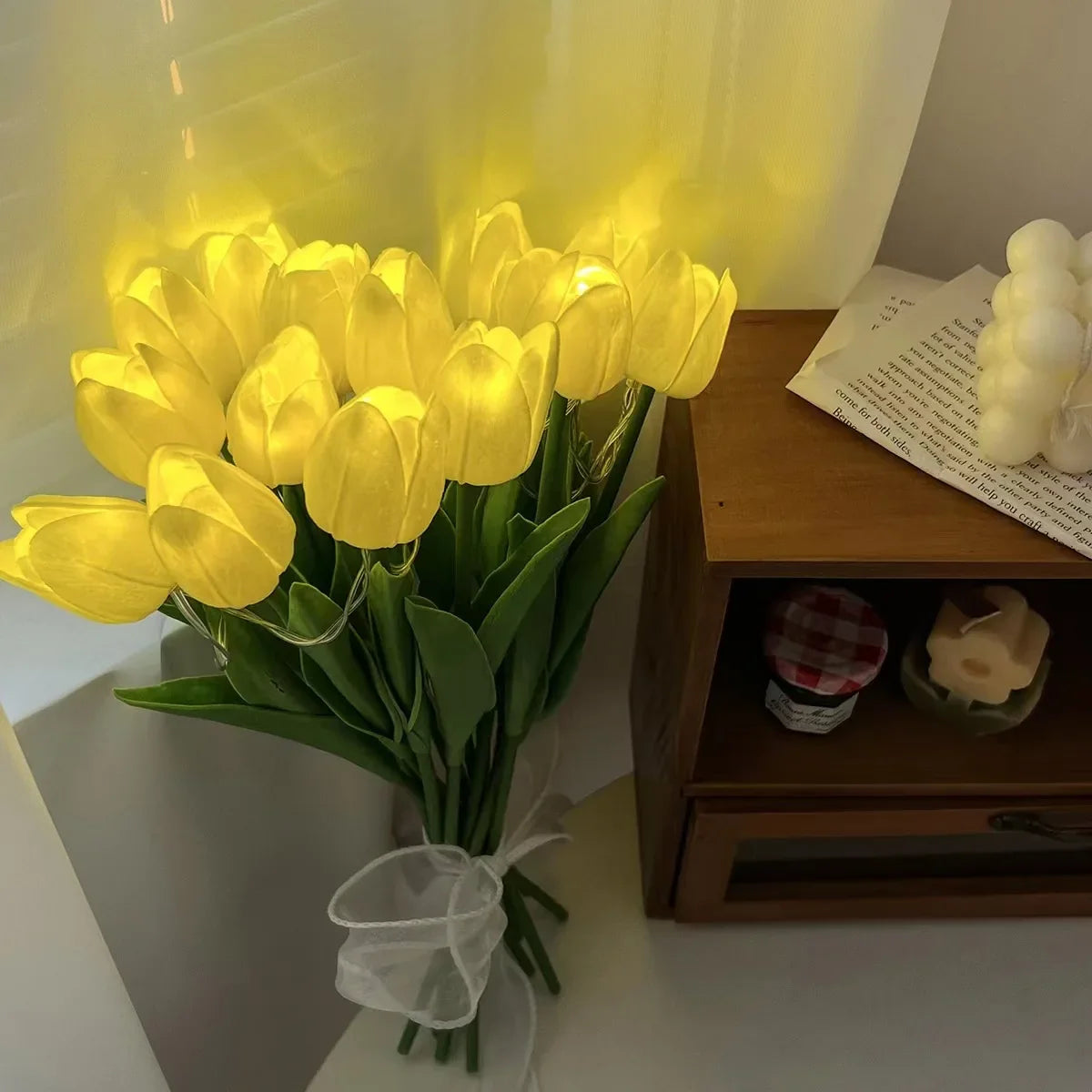 Decorative tulip lamp with artificial flowers for indoors - view 2