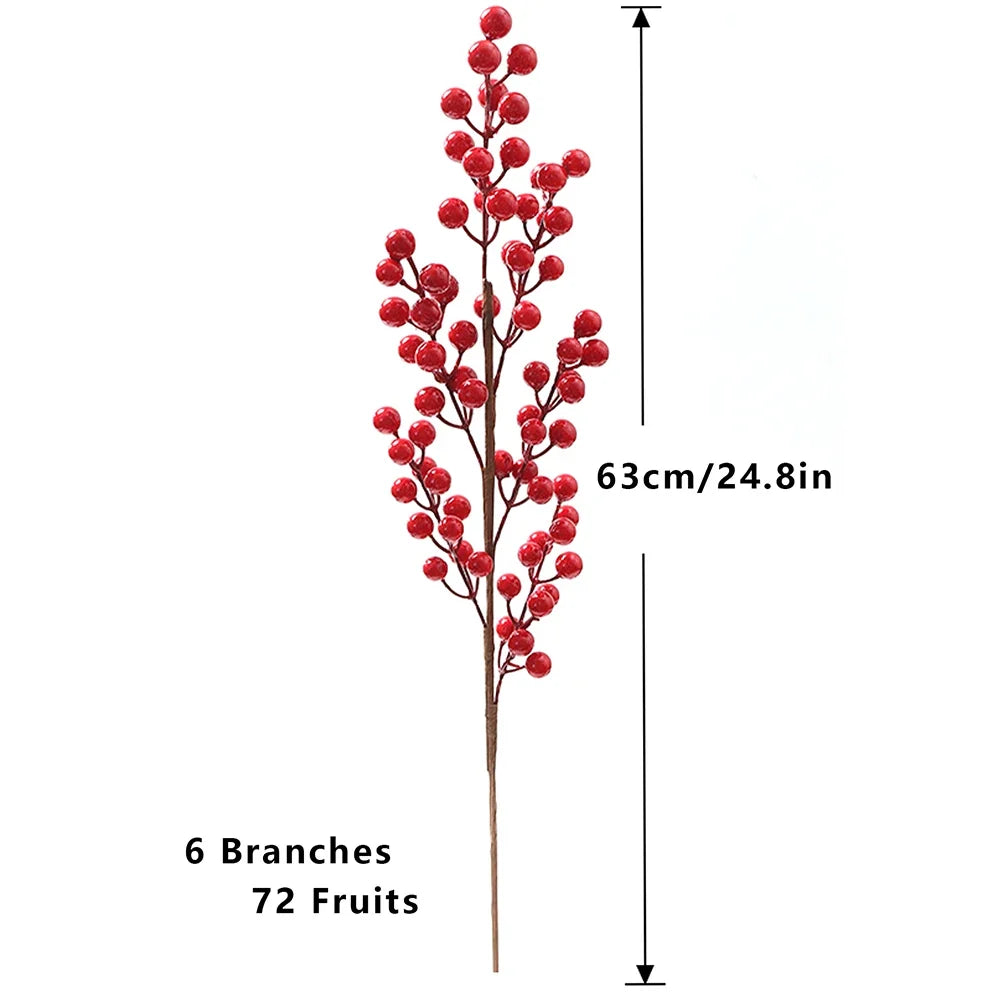 Artificial red fruit branch for Christmas decoration and harvest - 63cm 6 Branches