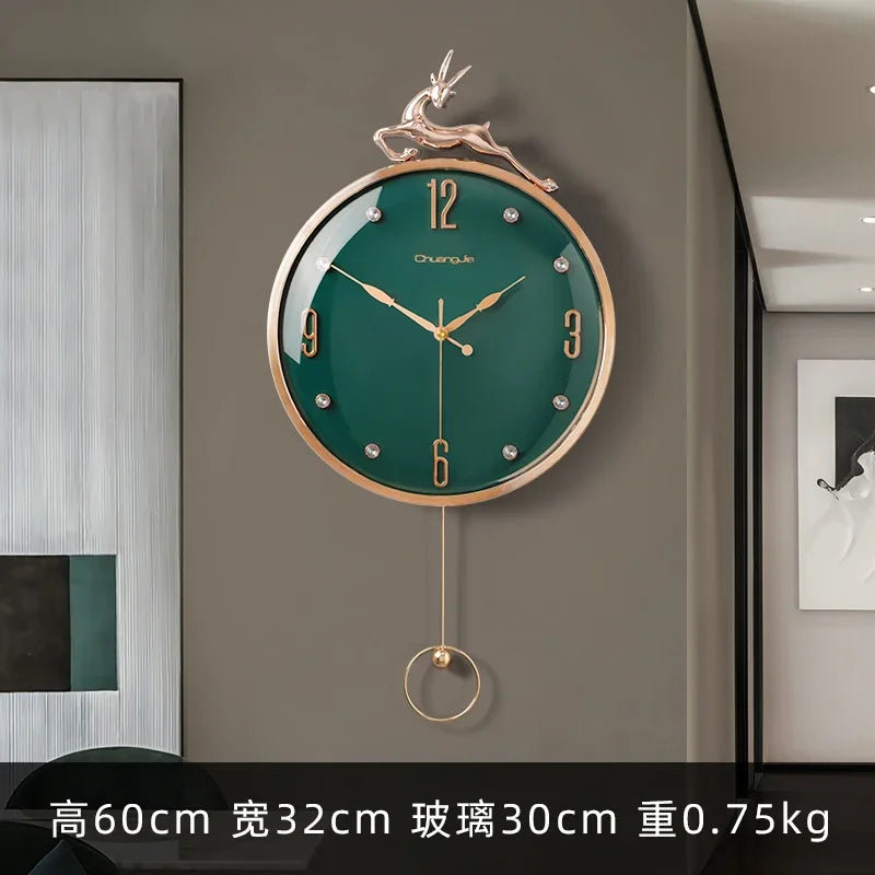 Nordic Auspicious Deer Wall Clock, Brief Design, Living Room Decoration, Kitchen Mute Clocks, Art Wall Watch, Home decor, New, 1 - Green / 13 inch