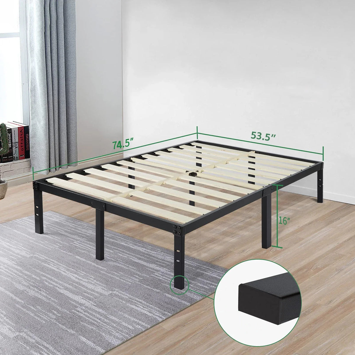 Bed Frame 16 Inch, Heavy Duty Bed Frame with Wooden Slats, 16 Inch Mattress Foundation/No Box Spring Needed