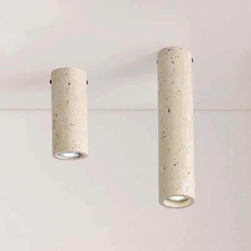 Light yellow travertine cylindrical ceiling lamp with surface mounting - view 2