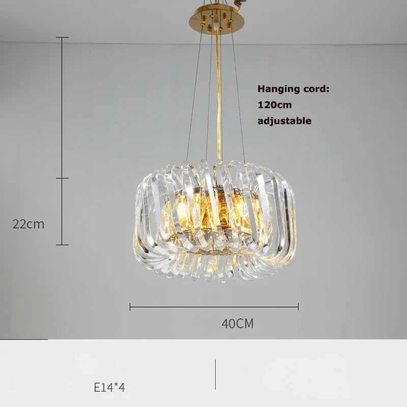 Glass chandelier art decorative crystal with variable intensity trend 2024 - Warm light / 40cm / Gold frame