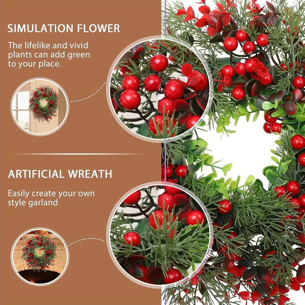 Artificial Christmas crown with decorative red berries - view 2