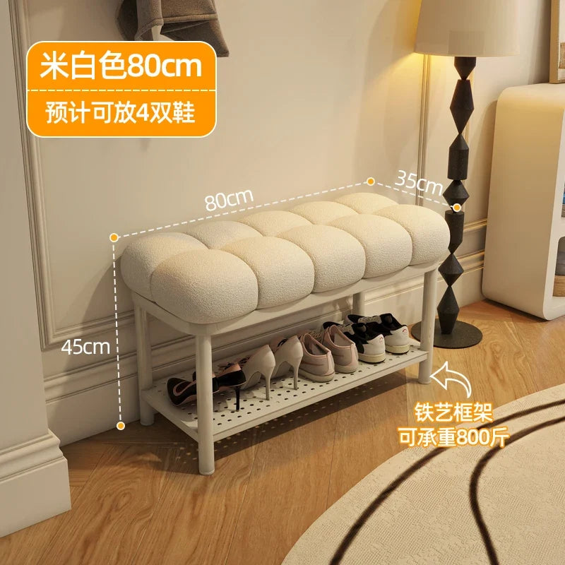 High capacity luxury lamb wool shoe bench creative storage - Banc-80cm