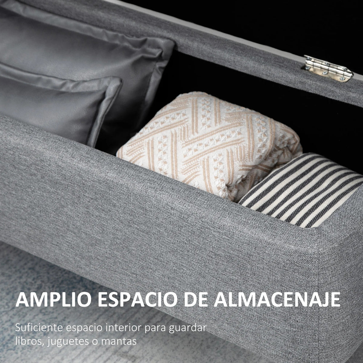 HOMCOM storage bench upholstered in linen with flip cover 101x38,5x44,5 cm - view 4
