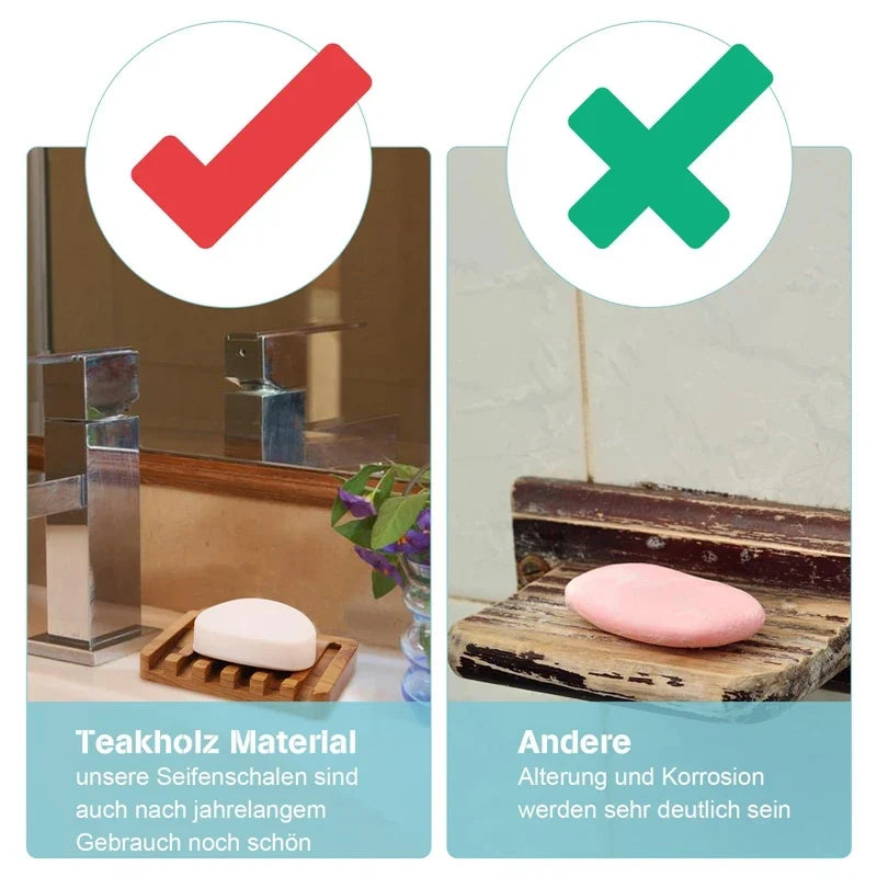 Soap Dish With Slanted Waterfall Design, Bar Soap Holder Teak Wood, Soap Saver For Shower,Bathroom, Sink, Kitchen - view 2