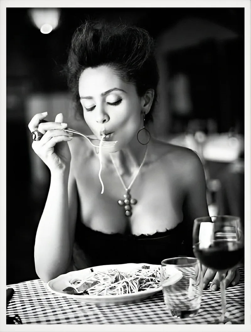 Women Drinking Wine and Eating Spaghetti Poster, Design 12 - 60X90cm Unframed / 12