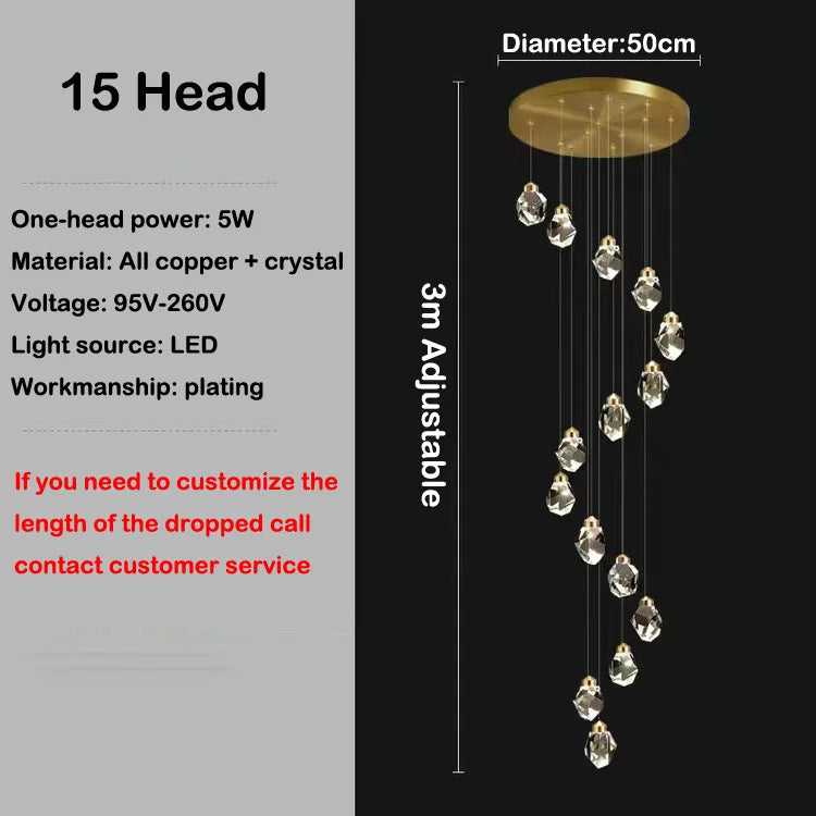 Led crystal chandelier design in modern and elegant copper - 15 Heads / 4000K Natural White