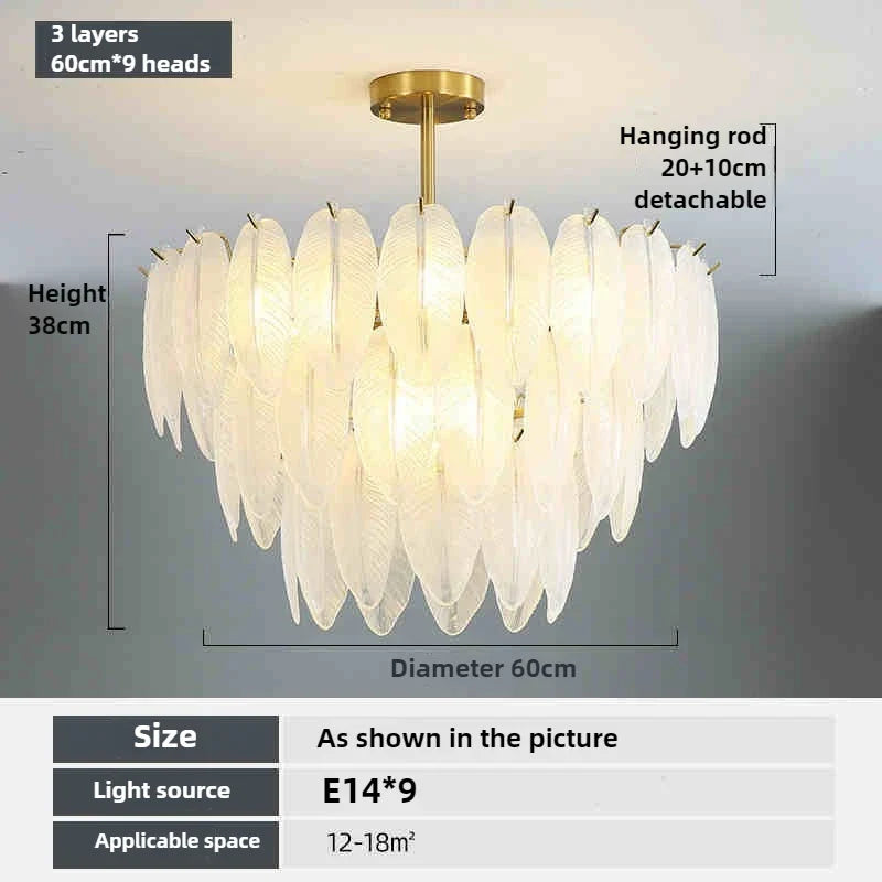 Romantic pendant light in glass and feathers design modern minimalist - D 60cm / 3 modifiables