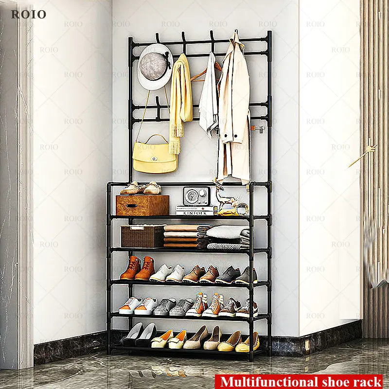 Shoe shelf coat rack and clothing organizer