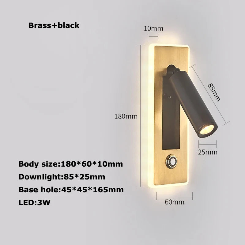 Brass and Black LED Wall Sconce with USB Port and Switch - Neutral light / Brass black b