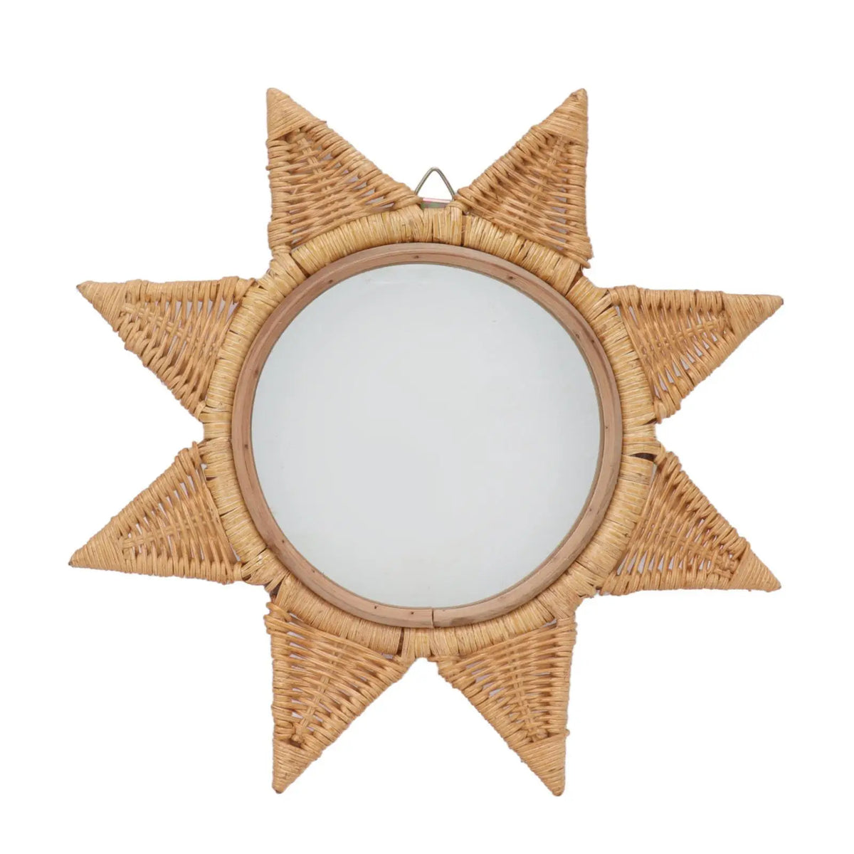 Rattan Woven Wall Mirror - Elegant 8-Point Star Shape, Portable HD Decorative Mirror for Parties & Home decor
