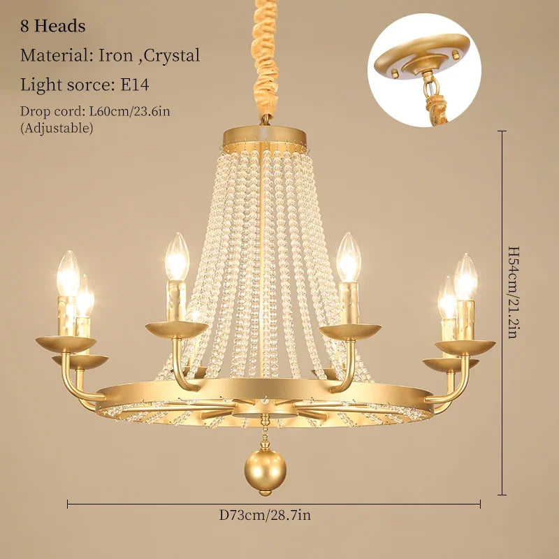 Nordic LED crystal candlestick for home decoration, bedroom and restaurant lighting, romantic and warm luxury crystal candlestick - 8 Heads / Neutral Light / Golden Lampbody