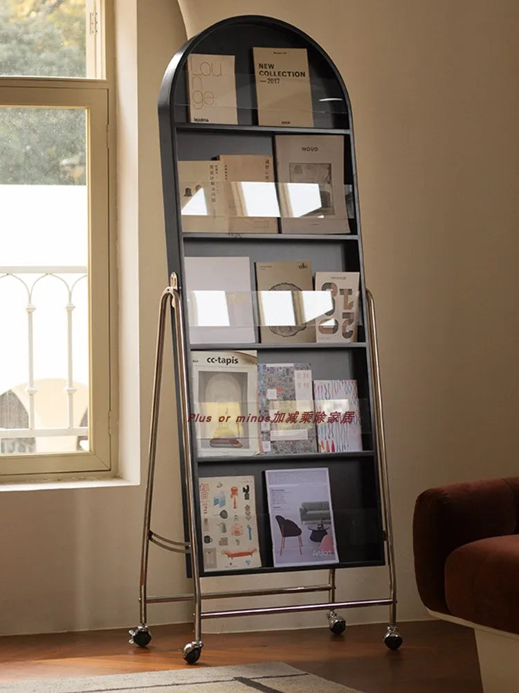 Adjustable solid wood full body mirror, magazine bookshelf mirror, floor standing retro with wheel fitting mirror - view 5