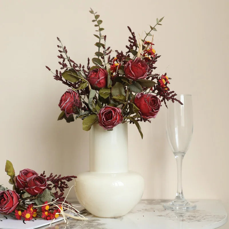 Bouquet of dried rose wines and peonies for autumn retro decoration - view 2