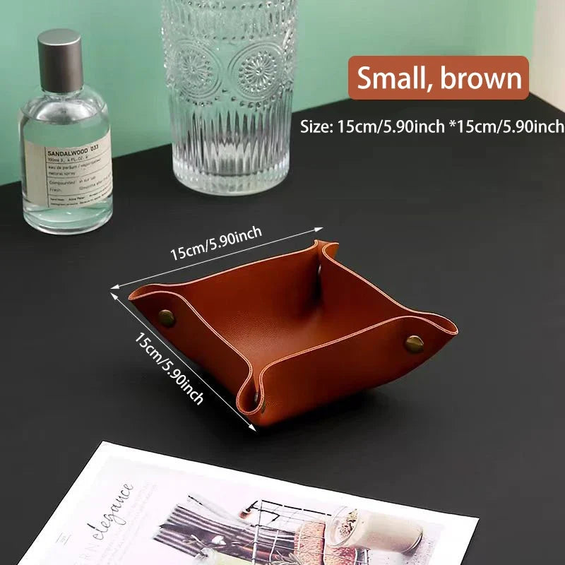 Leather Key and Cosmetic Storage Box, Medium or Large - Small Brown