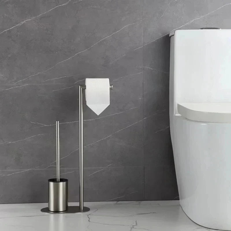 Stainless steel toilet brush with removable support - Brushed Silver