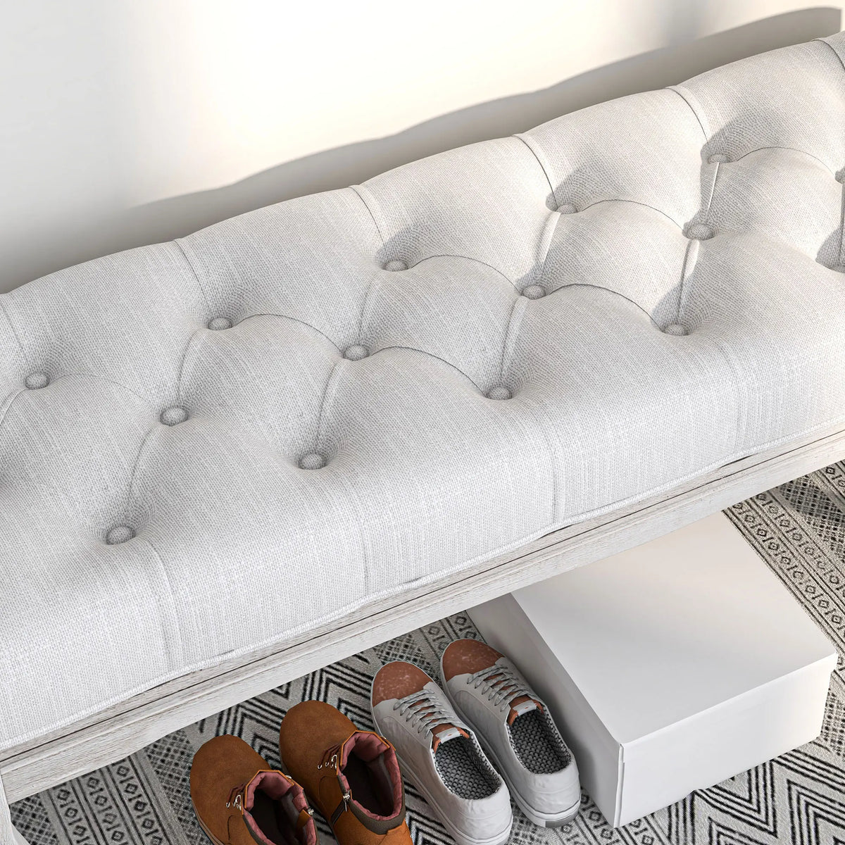 Padded stool for bed foot with wooden feet - view 5