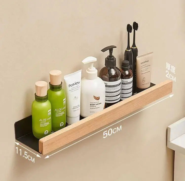 Waterproof beech shelf for kitchen and bathroom storage - Black 50cm