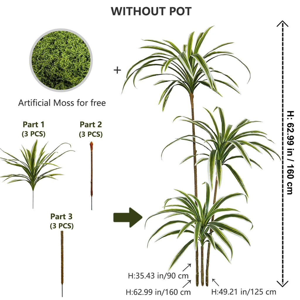 3 artificial plants dracaena for a realistic decoration - ZB-685-Z160