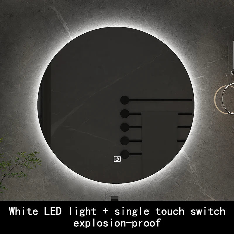 Smart Bluetooth Round Backlit Anti-Fog Mirror - Touche unique blanche