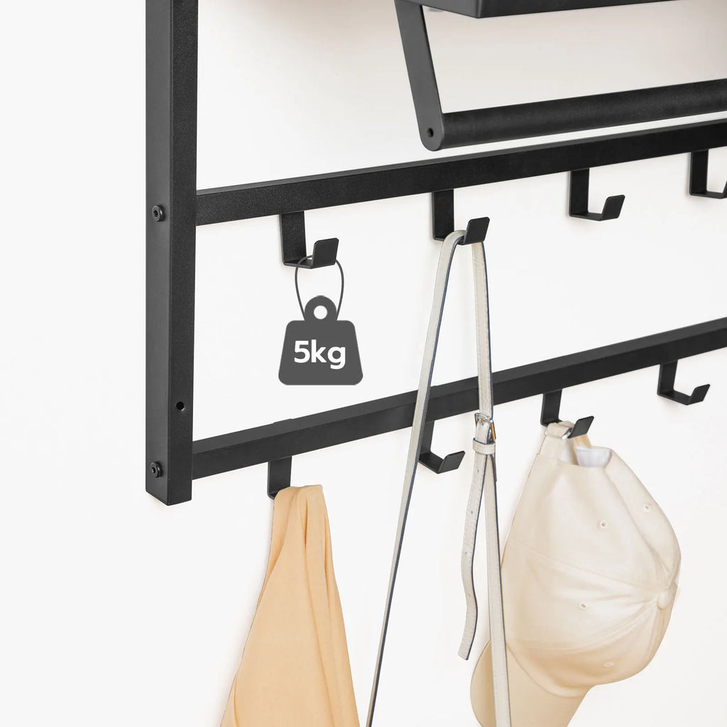 Wall Mounted Coat Rack with Shelf, Wall Shelf with 10 Hooks and Rods, Wall Mounted Hanging Shelf for Hallway Living Room - view 5