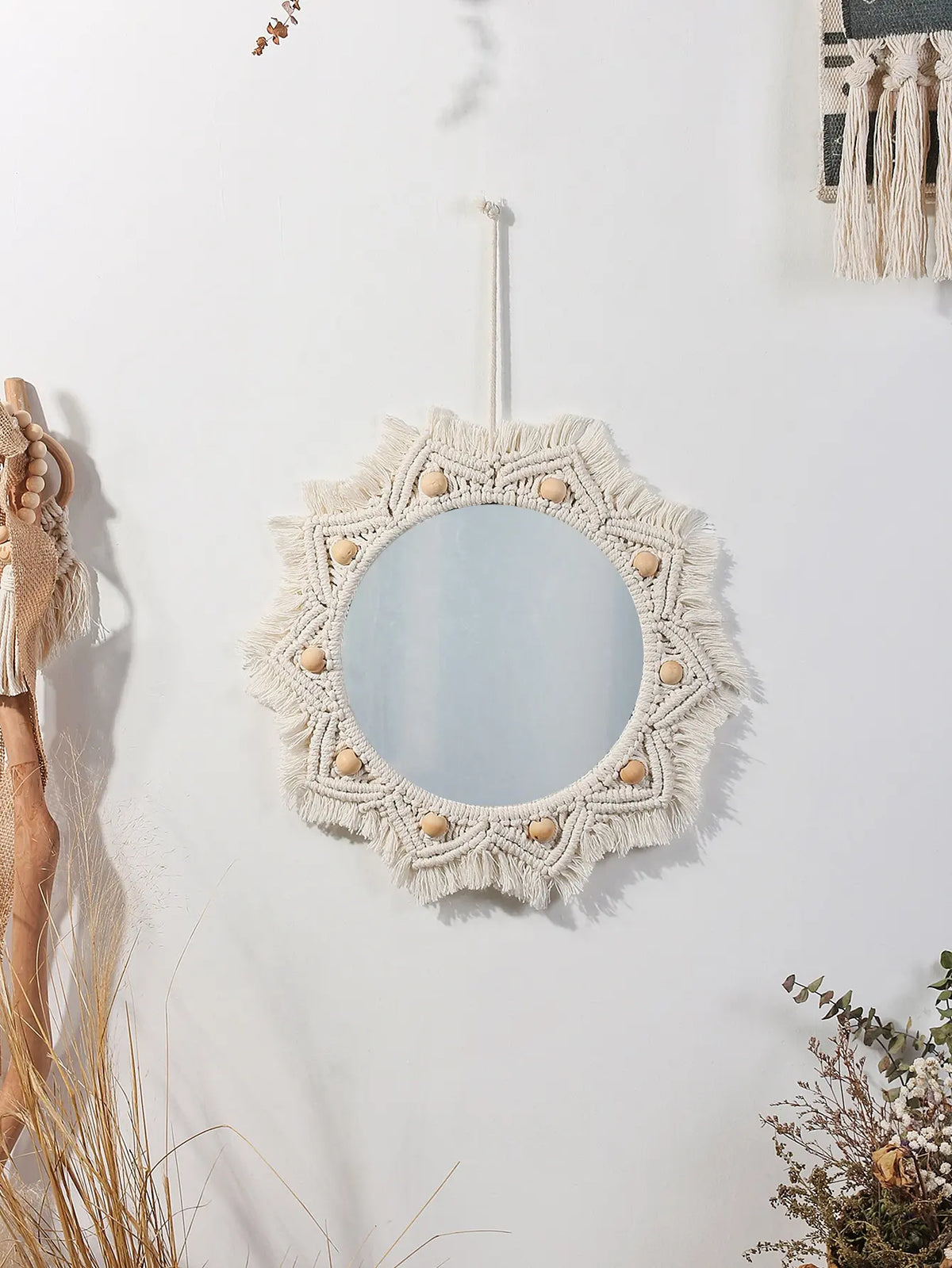 Boho decorative mirror in macrame for handcrafted wall decoration - KK053-M0801