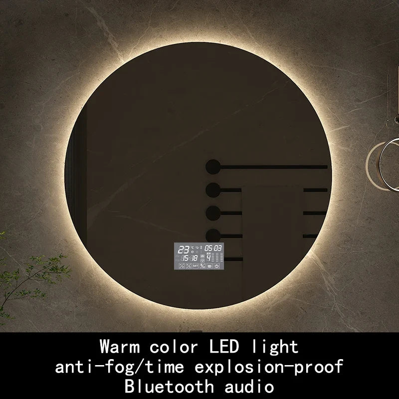 Smart Bluetooth Round Backlit Anti-Fog Mirror - Bluetooth chaleureux