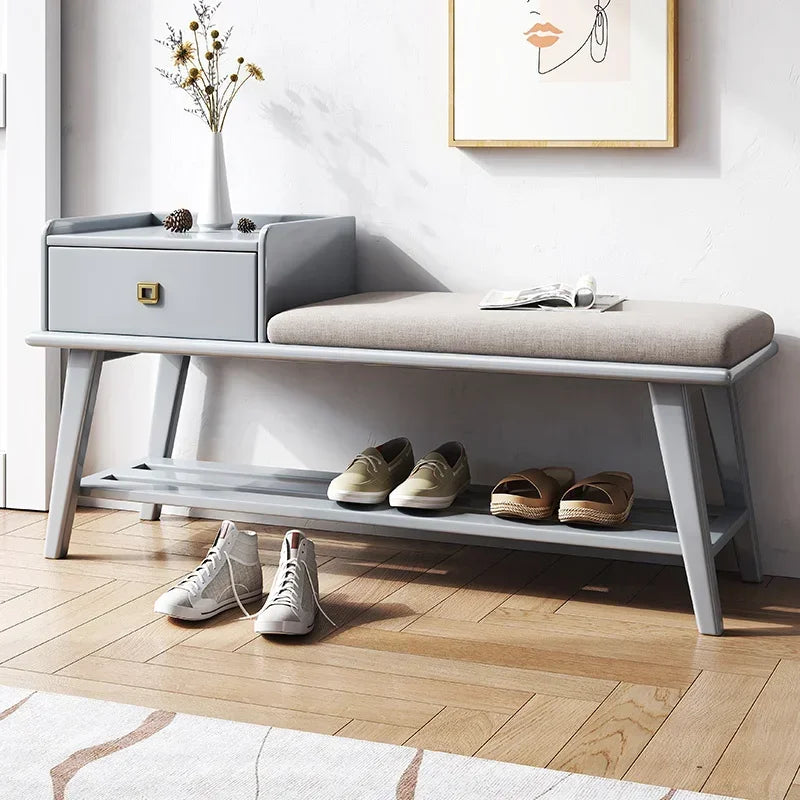 Wooden shoe cabinet with drawers and integrated bench - Advanced Gray Stool