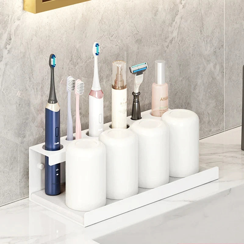 Aluminum Wall-Mount Toothbrush Holder, Matte Black, 2-4 Slots - 30CM White